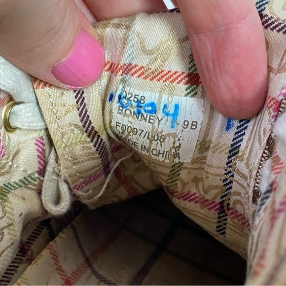 Coach Bonney High Top Sneakers Womens Size 9 Logo Jacquard Tan Brown Fold Down - Picture 11 of 13